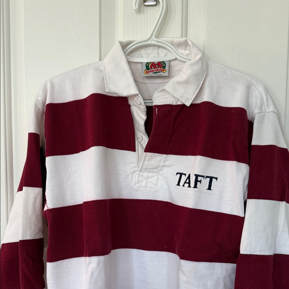 Barbarian TAFT Men's Striped Rugby Shirt - Red and White, M